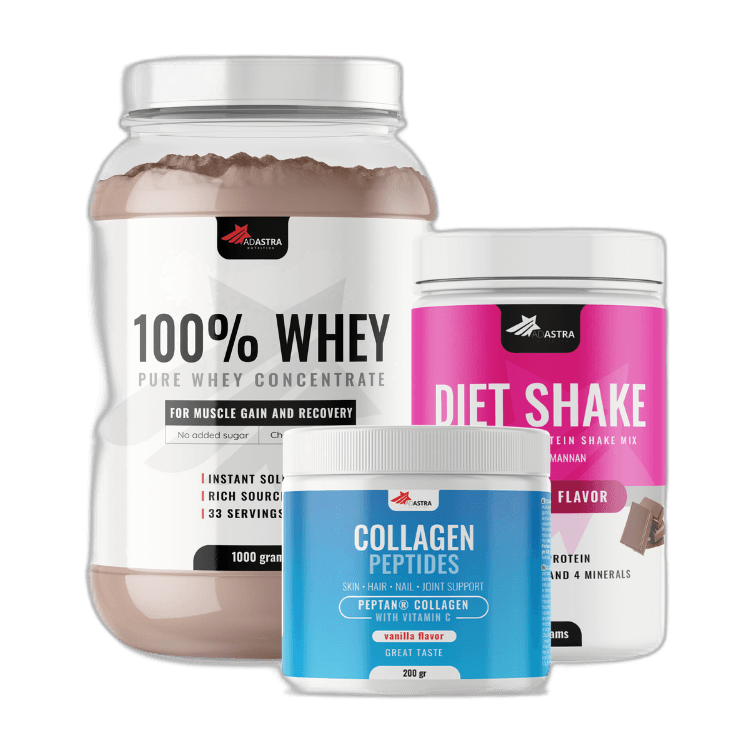 100% WHEY Protein (1000g) + COLLAGEN PEPTIDES + DIET SHAKE – ашваганда | NaturaTherapy – натурални добавки от България